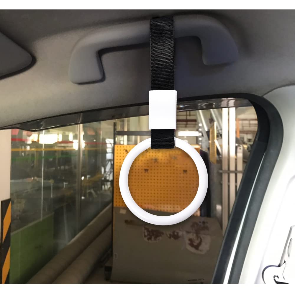 G-PLUS JDM Tsurikawa Ring Round Subway Train Bus Car Handle Hand Straps Drift Charm, Rear Bumper Warning Ring (White)