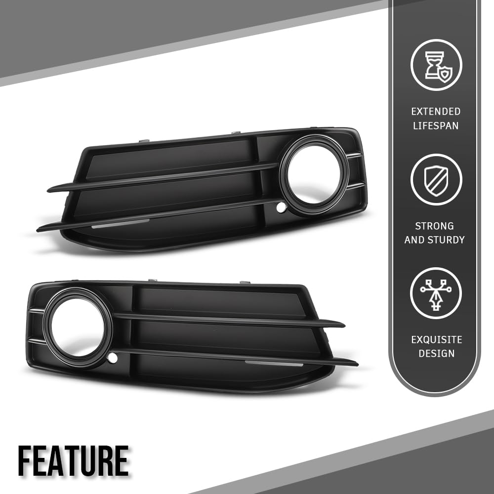 G-PLUS Fog Light Trim Set Driver and Passenger Side Compatible with Audi A3 Base/Quattro Base 2009-2013 Fit Models with Sport Package 8P0 807 681 N ZDE, 8P0 807 682 F ZDE Black