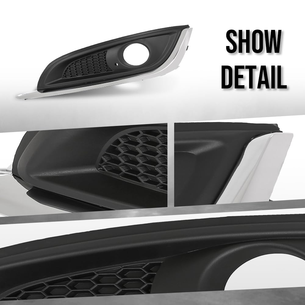 G-PLUS Front Side Fog Lamp Bezel Insert Set of 2pcs Compatible with Buick Regal 2014 2015 2016 2017 23142357, 23142358, GM1038275, GM1039275 Chrome Black