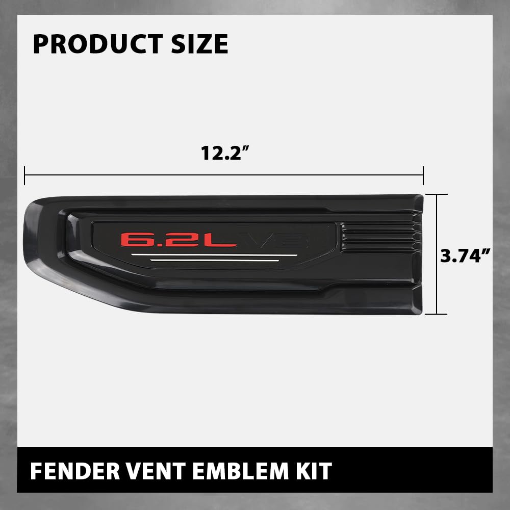 G-PLUS Fender Vent Emblem Kit Compatible with GMC Sierra 1500 6.2L 2019 2020 2021 2022 2023 2024, Fit 6.2L 1500 Model Trucks Only, 85160723 86532094, Black