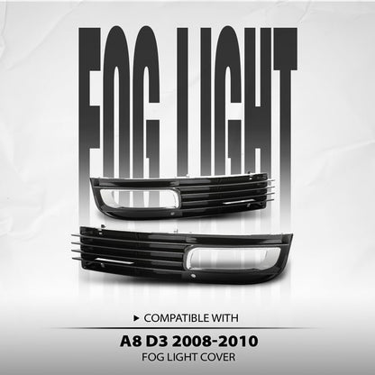 G-PLUS Front Bumper Fog Light Cover Grille Left & Right Compatible with Audi A8 D3 2008 2009 2010, Fit Audi A8 Quattro D3 2008-2010 4E0807680B, 4E0807679B Glossy Black