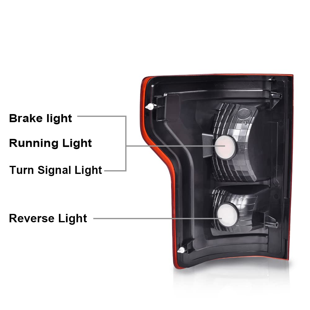 G-PLUS Tail Light Compatible with Ford F150 2015 2016 2017,Right Passenger Side Taillamps Brakelights w/bulb Red FL3Z13405A-PFM FL3Z13404A-PFM FO2800239C FO2801239C Luces TraserasAssembly
