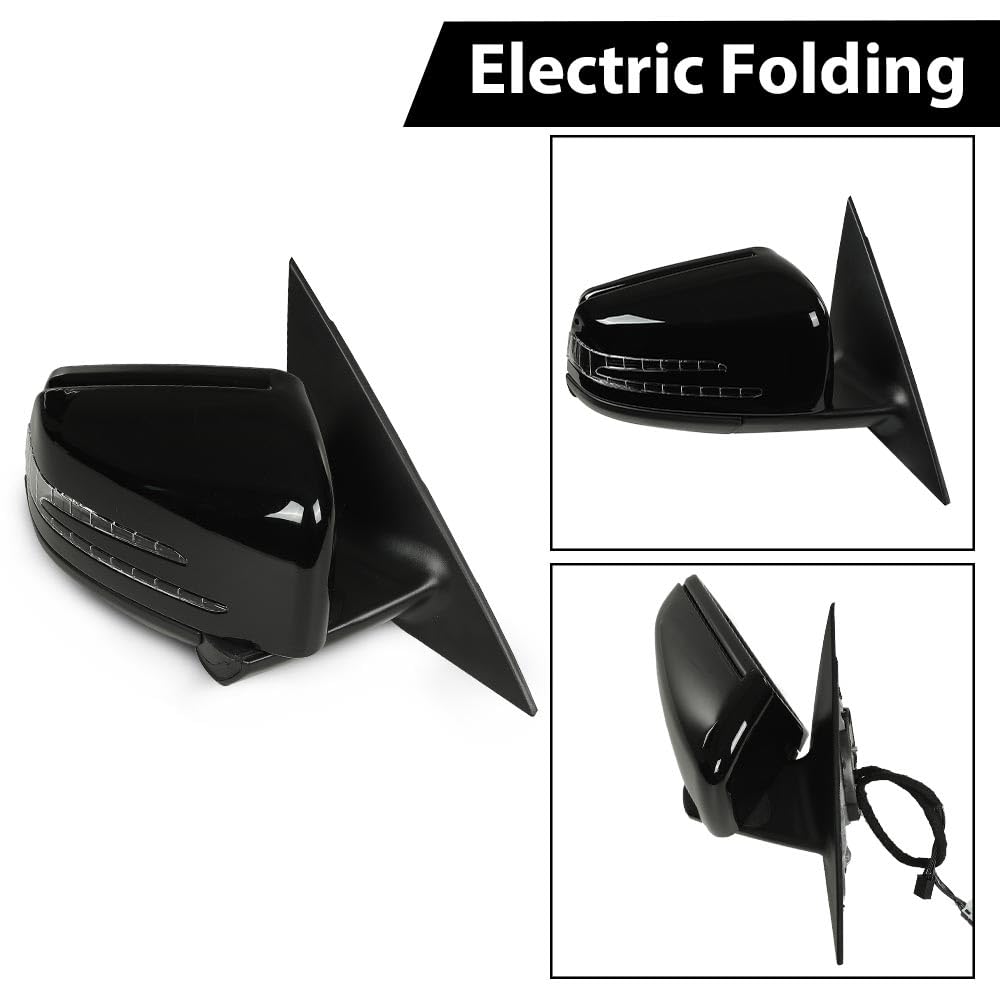 G-PLUS Side Mirror Heated w/Memory Puddle Light Right Passenger Side Compatible with Benz CLA250 (submodel: 4Matic, Base) 2014-2016/Fit Benz CLA45 AMG 4Matic 2014-2016 1178101076 Glossy Black