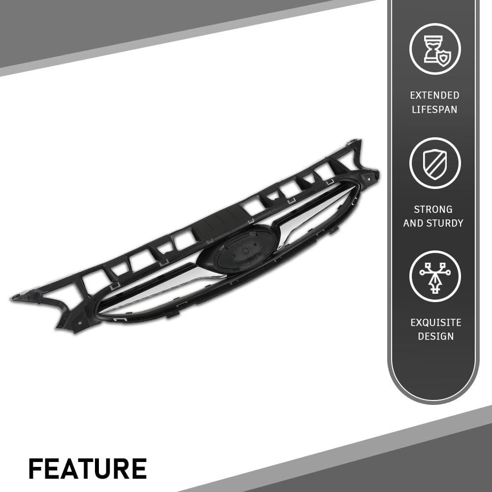 G-PLUS Front Bumper Upper Grille Grill Black Compatible with Hyundai Accent Sedan & Hatchback 2012-2014 Replacement for 863511R000, HY1200161