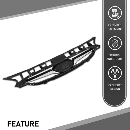 G-PLUS Front Bumper Upper Grille Grill Black Compatible with Hyundai Accent Sedan & Hatchback 2012-2014 Replacement for 863511R000, HY1200161