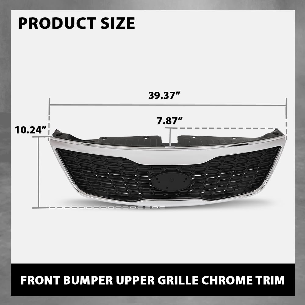 G-PLUS Front Bumper Upper Grille Grill W/Chrome Trim, Compatible with Kia Sorento 2014-2015, KI1200155, KI1200155C, 863501U500, KI1200155D