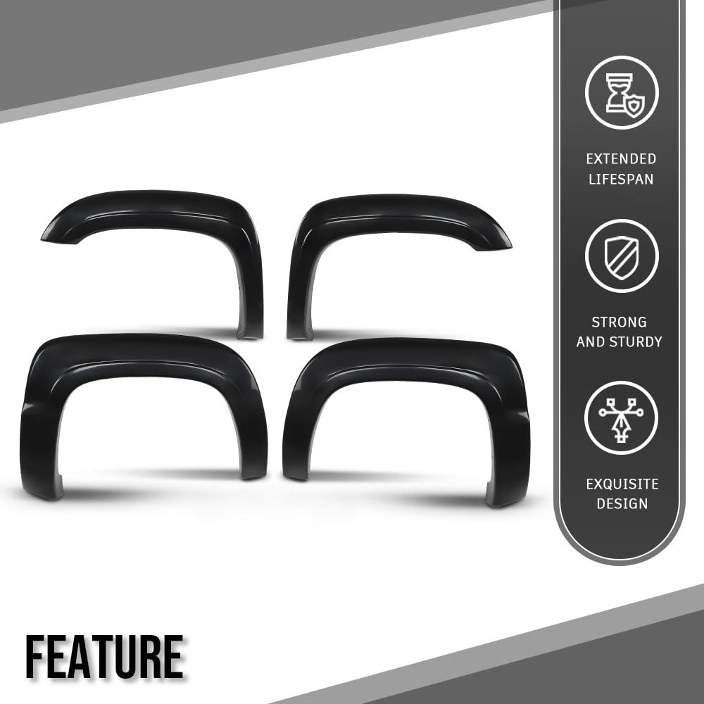 G-PLUS Fender Flares Front & Rear Paintable Compatible with Chevy Avalanche 2007-2013 Black