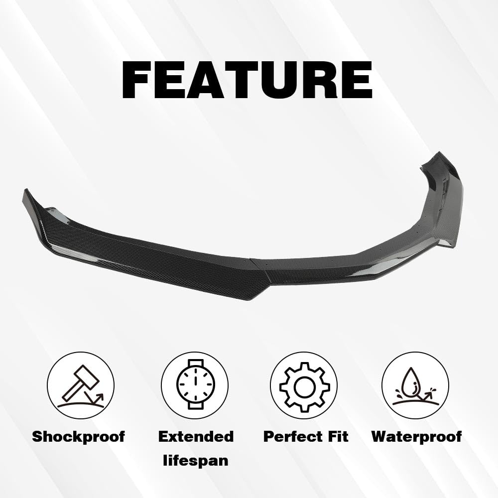G-PLUS Front Bumper Lip Splitter 1LE Style Compatible with Chevy Camaro LT/LS/RS/SS Models 2016-2023 (Will Not Fit ZL1 Bumper Models) Textured Carbon Fiber Black