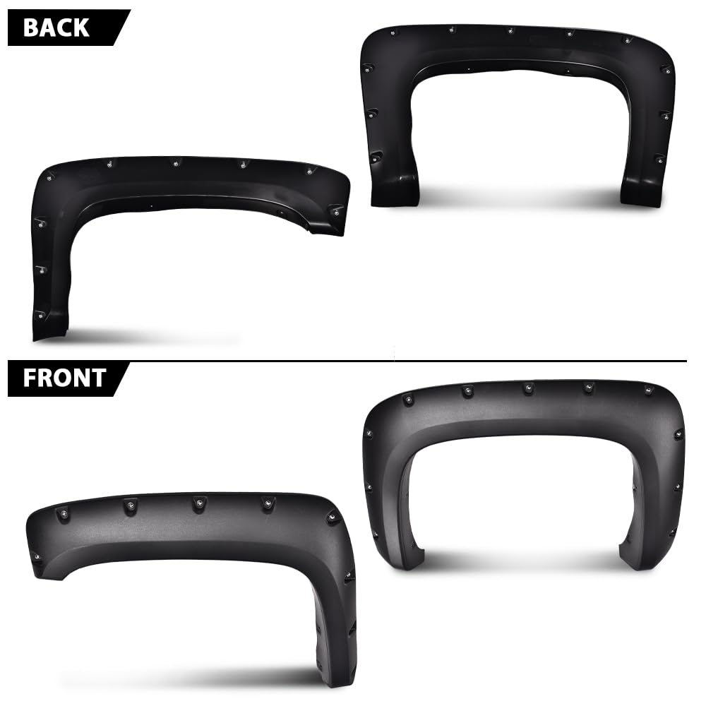 G-PLUS Fender Flares Compatible with 2007-13 Chevy Silverado 1500/2007-14 Silverado 2500HD 3500HD, 78.0"/97.6" Long Bed(for Regular Cab & Extended Cab), Textured Pocket Riveted [Not Fit Gmc Sierra]