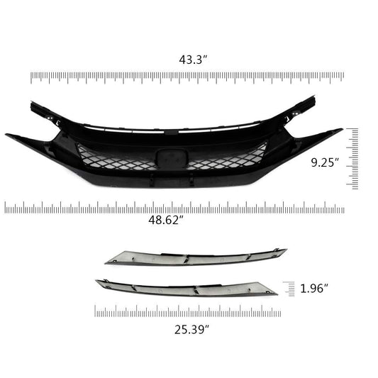 G-PLUS Bumper Front Hood Mesh Grill Grille w/Eyebrow Compatible with Honda Civic Sedan 2019-2020 Type-R Style Black