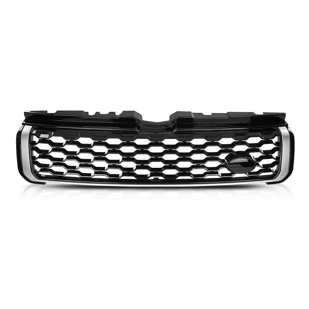 G-PLUS Front Upper Grille Vent Grill with Chrome Trim Compatible with Land Rover Range Rover Evoque 2010-2018 Glossy Black