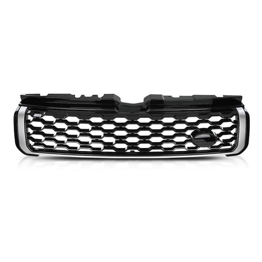 G-PLUS Front Upper Grille Vent Grill with Chrome Trim Compatible with Land Rover Range Rover Evoque 2010-2018 Glossy Black