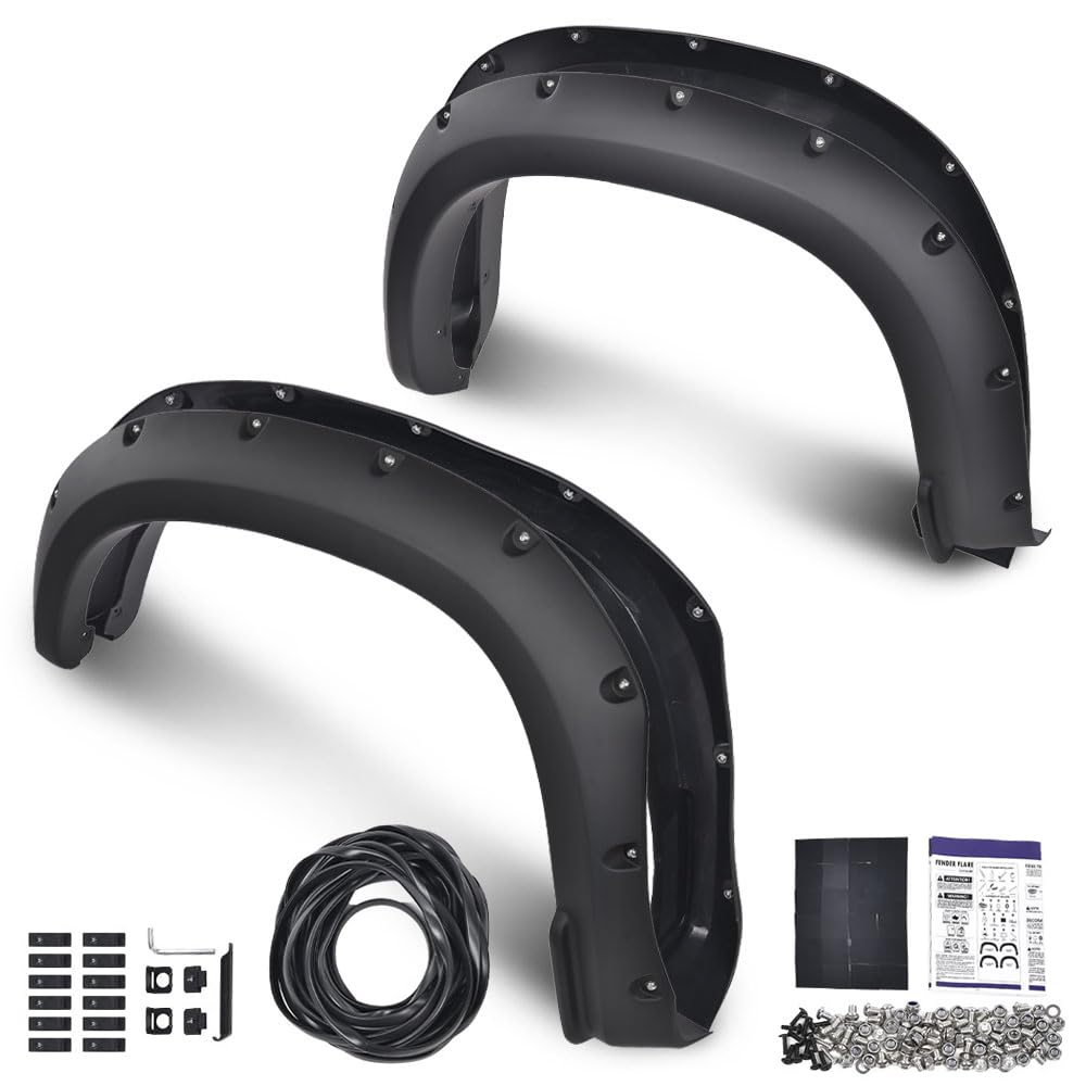 G-PLUS Fender Flares Modified Compatible with Chevy Silverado 1500 2019-2021 Not Fit GMC Sierra LD 2019 Pocket Rivet Wheel Opening Molding Arch Trim 4PCS Black