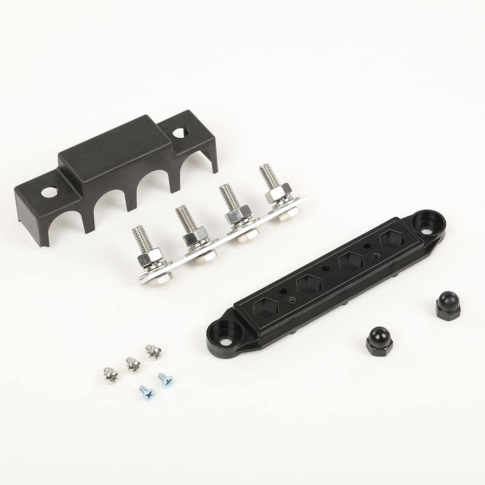 G-PLUS 4 Post Power Distribution Block Bus Bar with Cover, Busbar Power Battery Terminal Distribution Block 5/16" Posts 12V 250A, 4 Post Busbar Power Distribution Block Black