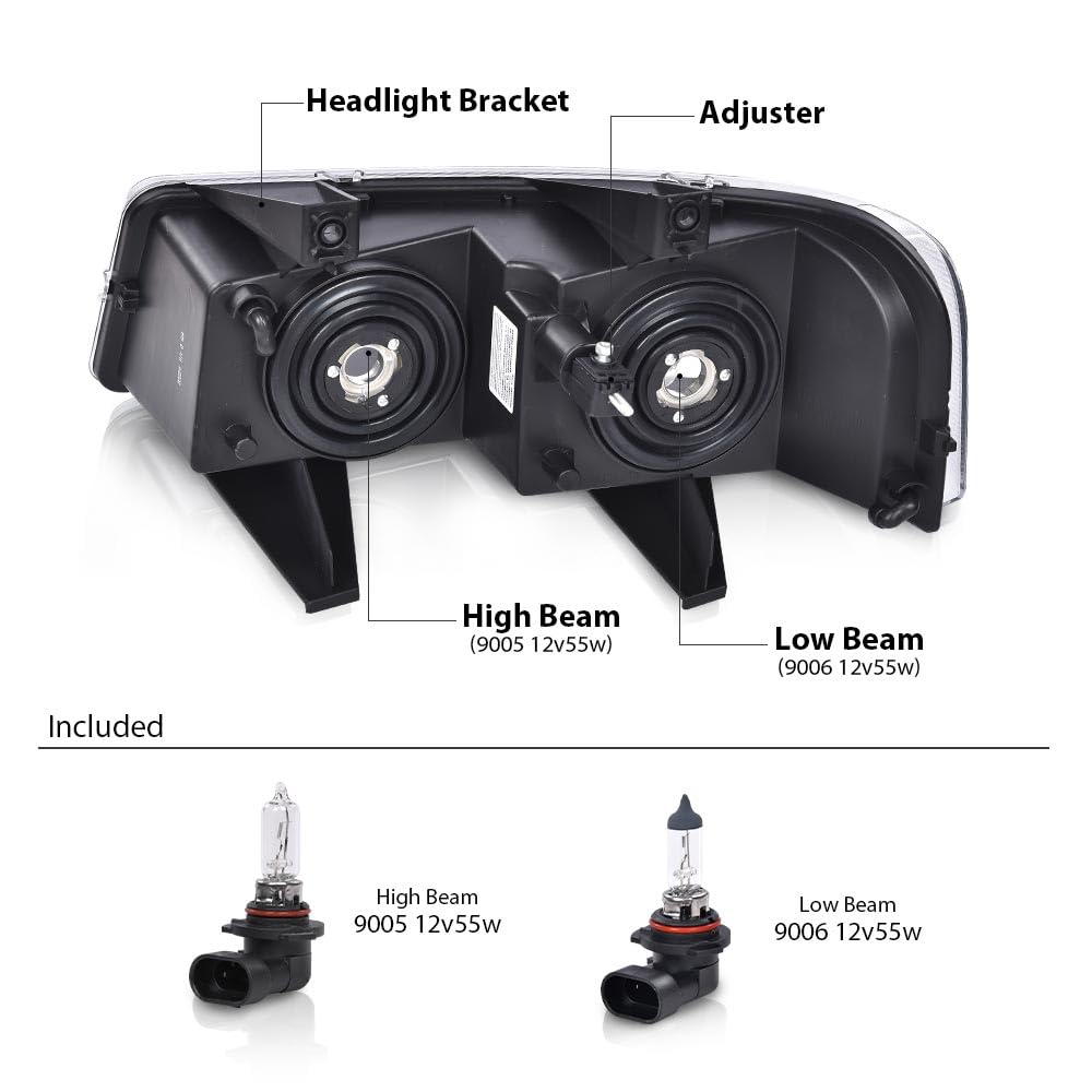 G-PLUS Headlight w/Bulbs Fit Chevy Express/GMC Savana 1500 2003-2014,Fit Chevy Express/GMC Savana 2500 3500 2003-2023 Clear Lens Black Housing Right Bumper Headlamps,faros delanteros Assembly