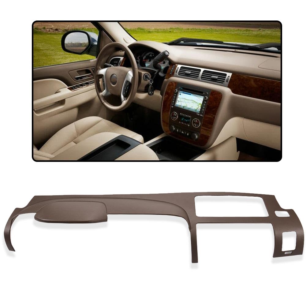 G-PLUS TPE Half Dash Cover Brown Compatible with 2007 2008 2009 2010 2011 2012 2013 Chevy Silverado (LS, LT, WT, Base) /2007 2008 2009 2010 2011 2012 2013 GMC Sierra (SL, SLE, WT, Base)
