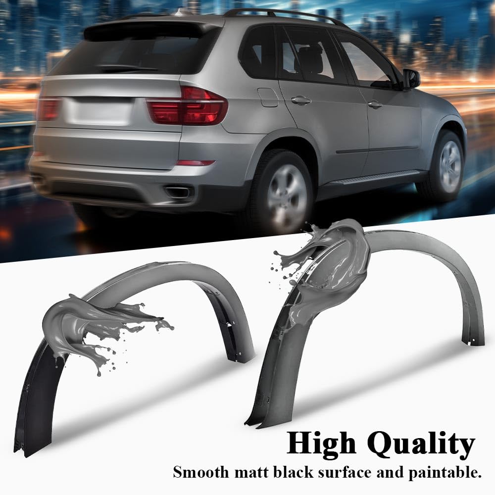 G-PLUS Fender Flares, Compatible with BMW X5 E70 With 20" / 21" Wheel Models Only 2007-2013, [Do Not Fit M Models], Arch Extension Wheel Extended Protector Smooth Black 4pcs