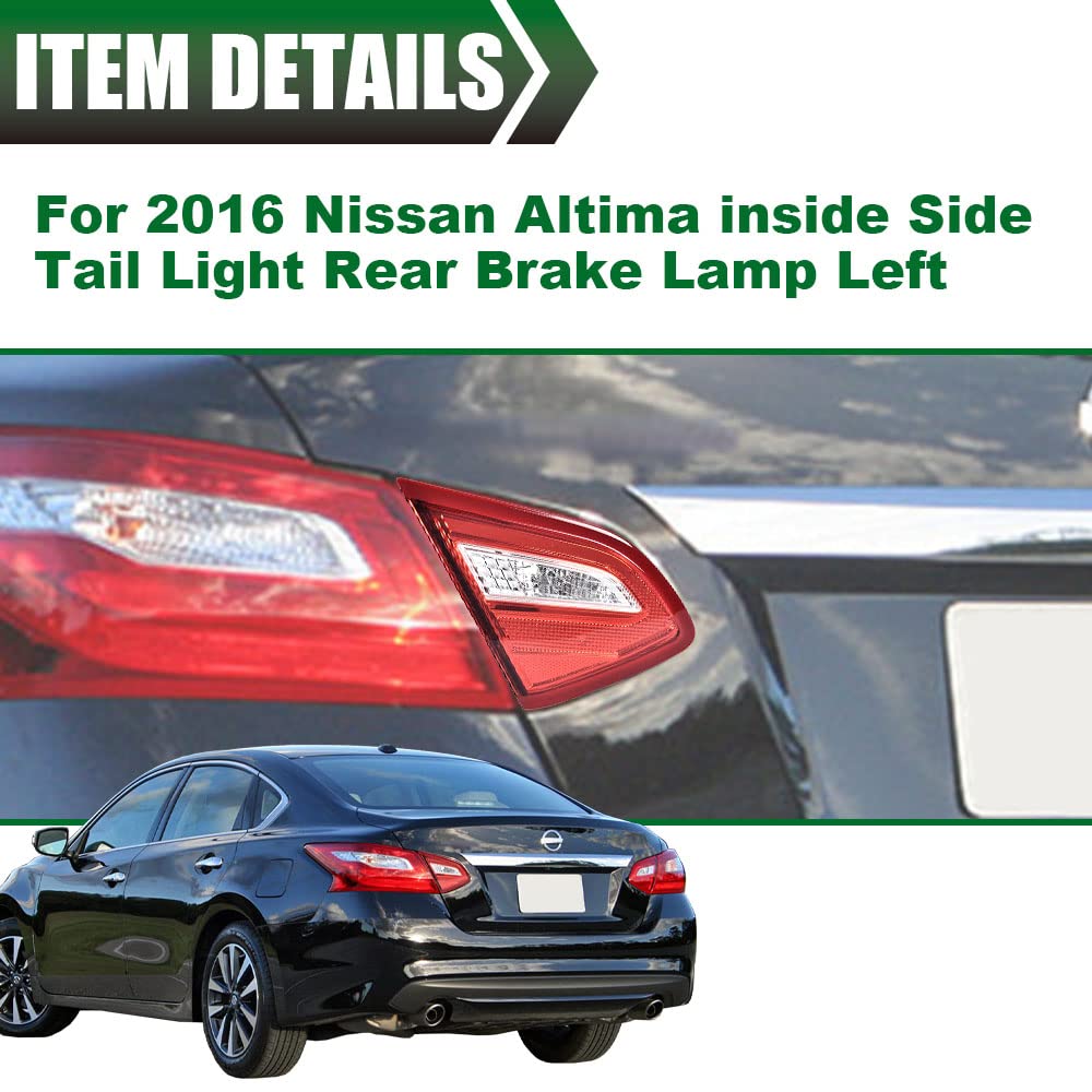 G-PLUS Inner Tail Light Compatible With 2016 2017 2018 Nissan Altima SR Model 4-Door Sedan Automotive Trunk Brake Rear Lid Inner Lamp Chrome Housing, Driver Side (Left)