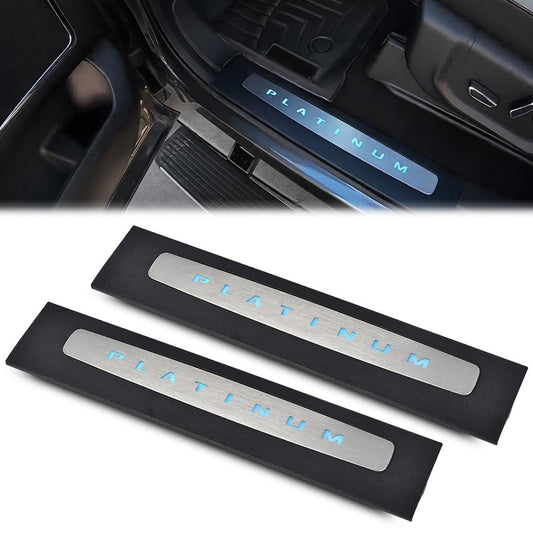 G-PLUS LED Illuminated Platinum Door Sill Plates Compatible with Ford F250 F350 F450 F550 Super Duty Crew Cab Only 2017-2022 Left and Right Door Sill Protector HC3Z-2613208-AA HC3Z-2613209-AA