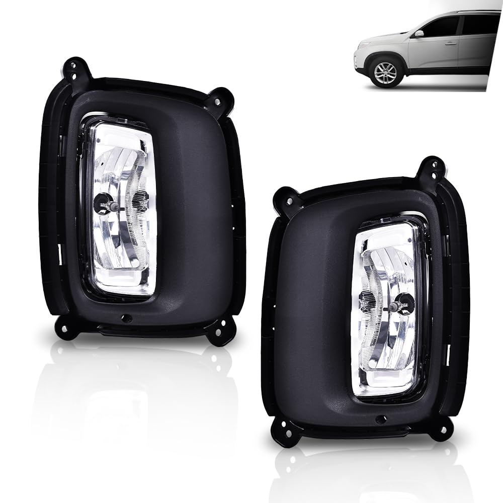 G-PLUS Front Driving Fog Light With Bezel Set Compatible with Kia Sorento 2014 2015 Smoke Lens Fog Lamp With Bulbs