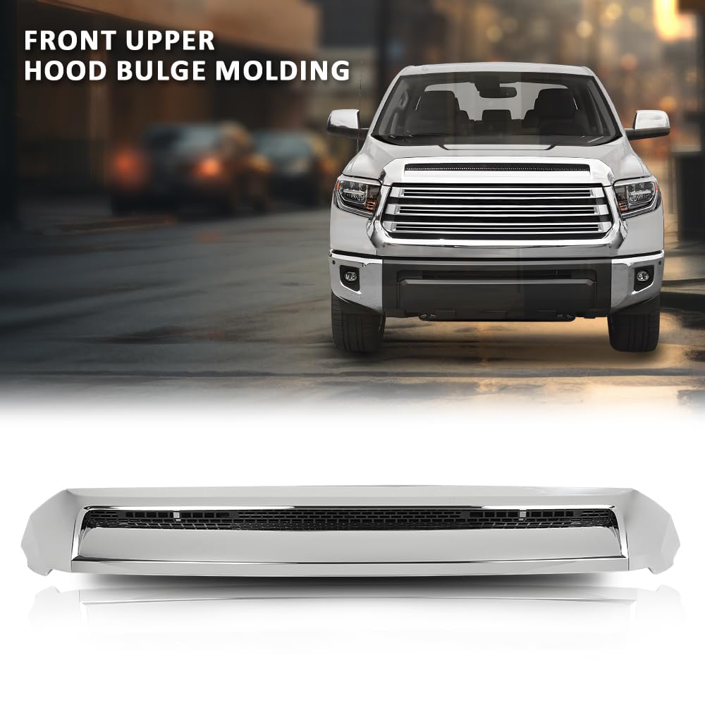 G-PLUS Hood Bulge Molding Compatible with Toyota Tundra 2014-2021 Front Upper Grille Hood Scoop Chrome TO1231102 76180-0C030