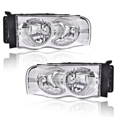 G-PLUS Headlights Assembly for Dodge Ram 1500 2500 3500 2002-2005 Clear Lens Chrome Housing