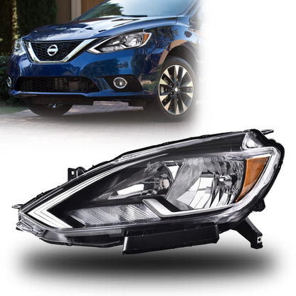 G-PLUS Headlights Assembly Compatible with 2016-2018 Nissan Sentra 4-Door Sedan S SL SR SV, (ONLY For Factory Halogen Models Headlights),Headlamps Black Housing,Driver Left,faros delanteros