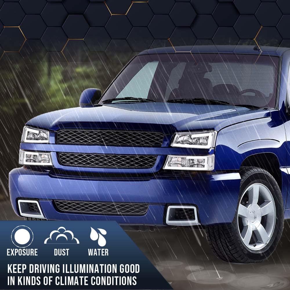 G-PLUS LED Headlights Compatible with Chevy Avalanche Silverado 1500 2500 HD 3500 2003-2006/Fit Chevy Silverado 1500 2500 3500 Classic 2007 Headlamp(Clear Lens Chrome Housing Clear Reflector)