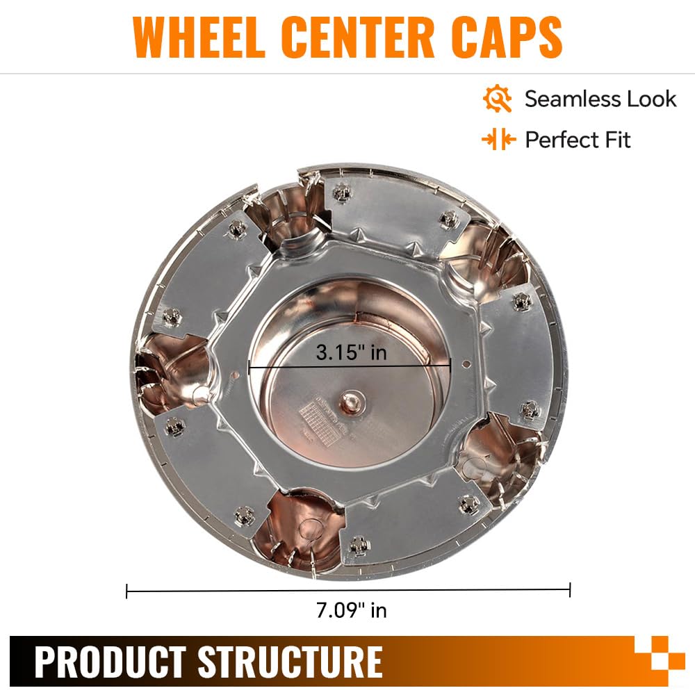 G-PLUS Chrome Wheel Hub Center Caps Cover Replacement with 7" Cap Compatible with 1997-2003 Ford F150/Fit 1997-2003 Ford Expedition 4pcs