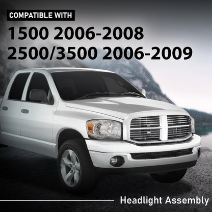 G-PLUS LED Headlights Assembly Front Headlamps Left Right Compatible with Dodge Ram 1500 2006-2008,Fit Dodge Ram 2500 3500 2006-2009 Clear Lens Chrome Housing Amber Reflector,faros delanteros