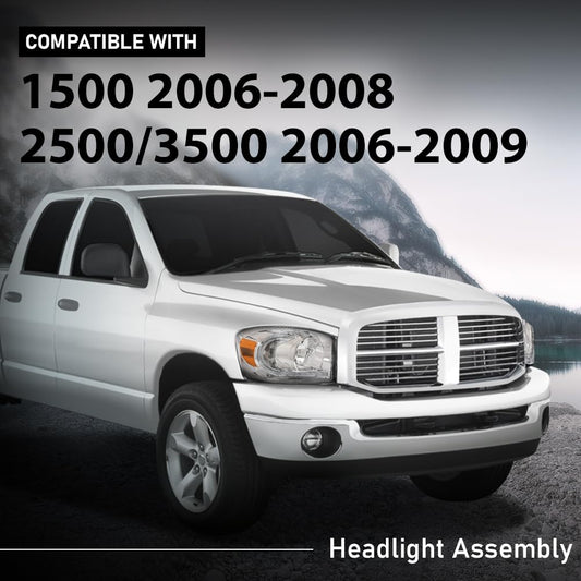 G-PLUS LED Headlights Assembly Front Headlamps Left Right Compatible with Dodge Ram 1500 2006-2008,Fit Dodge Ram 2500 3500 2006-2009 Clear Lens Chrome Housing Amber Reflector,faros delanteros