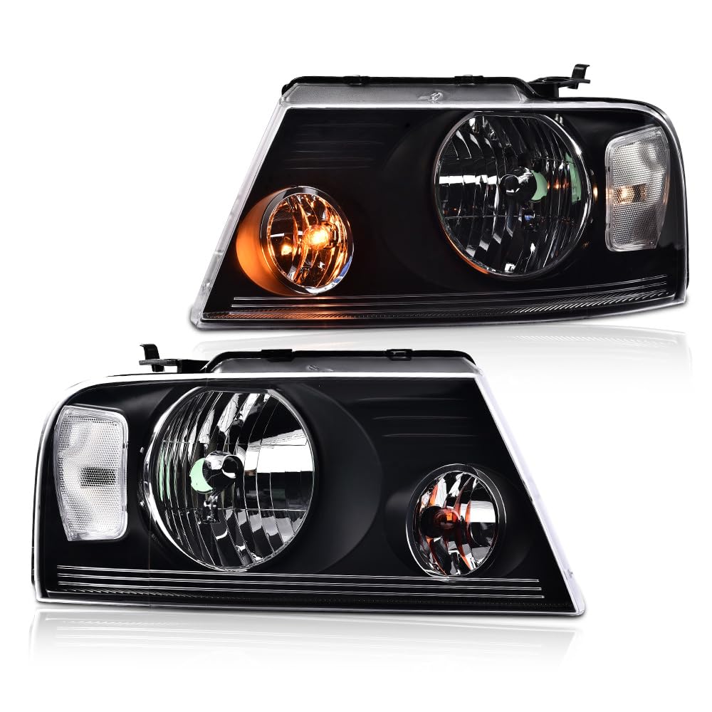 G-PLUS Headlights Assembly, Fit 2004-2008 Ford F150/2006-2008 Lincoln Mark Lt(NOT Fit 2004 F150 Heritage/Flareside Beds),Clear Lens Chrome Housing Amber Reflector,Bumper Headlamps faros delanteros