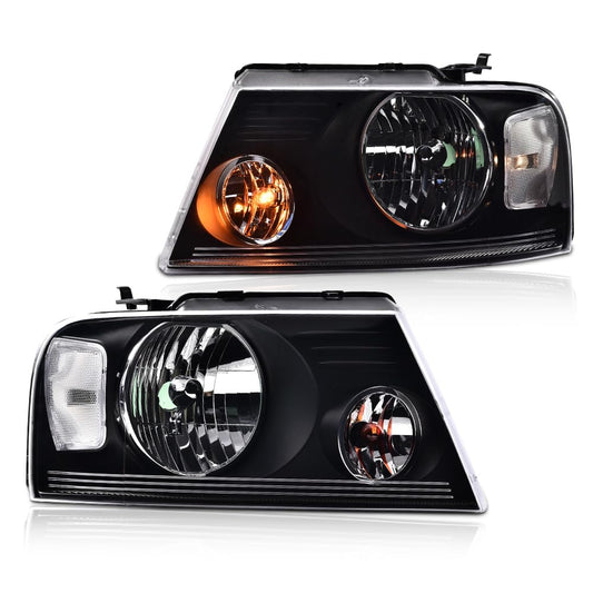 G-PLUS Headlights Assembly, Fit 2004-2008 Ford F150/2006-2008 Lincoln Mark Lt(NOT Fit 2004 F150 Heritage/Flareside Beds),Clear Lens Chrome Housing Amber Reflector,Bumper Headlamps faros delanteros