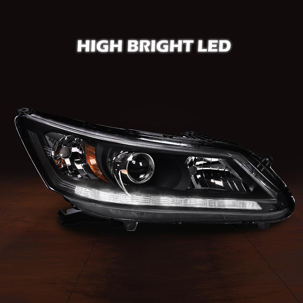 G-PLUS One Right Passenger Side Headlight Compatible with Honda Accord 2013 2014 2015 Headlamp Halogen Clear Lens Black Housing Amber ReflectorBumper Headlamps,faros delanteros