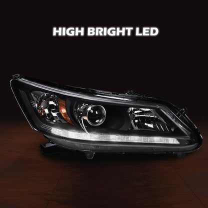 G-PLUS One Right Passenger Side Headlight Compatible with Honda Accord 2013 2014 2015 Headlamp Halogen Clear Lens Black Housing Amber ReflectorBumper Headlamps,faros delanteros