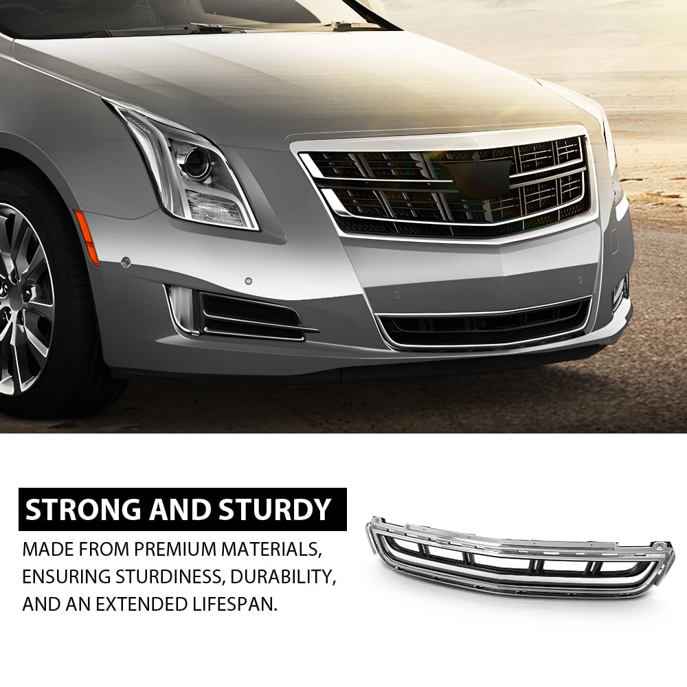 G-PLUS Front Bumper Lower Grille Radiator Grill Compatible with Cadillac XTS 2013-2017 GM1036158, 12457782, 20901627 Chrome Black