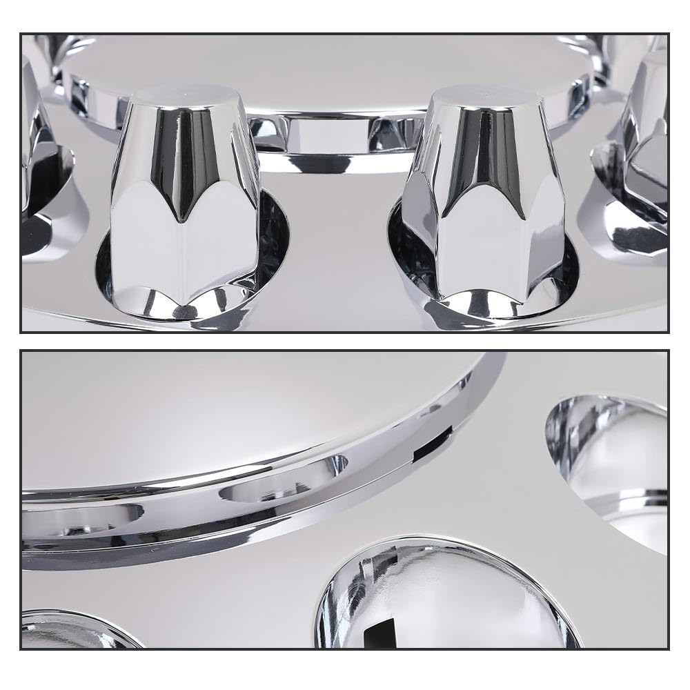 G-PLUS Chrome Front Wheel Covers Hub Axle Semi Plastic ABS Compatible with Most of 10 Holes 20" & 22.5" & 24.5" Semi-Truck Wheels with 11.25" Bolt Circle Wheels Silver