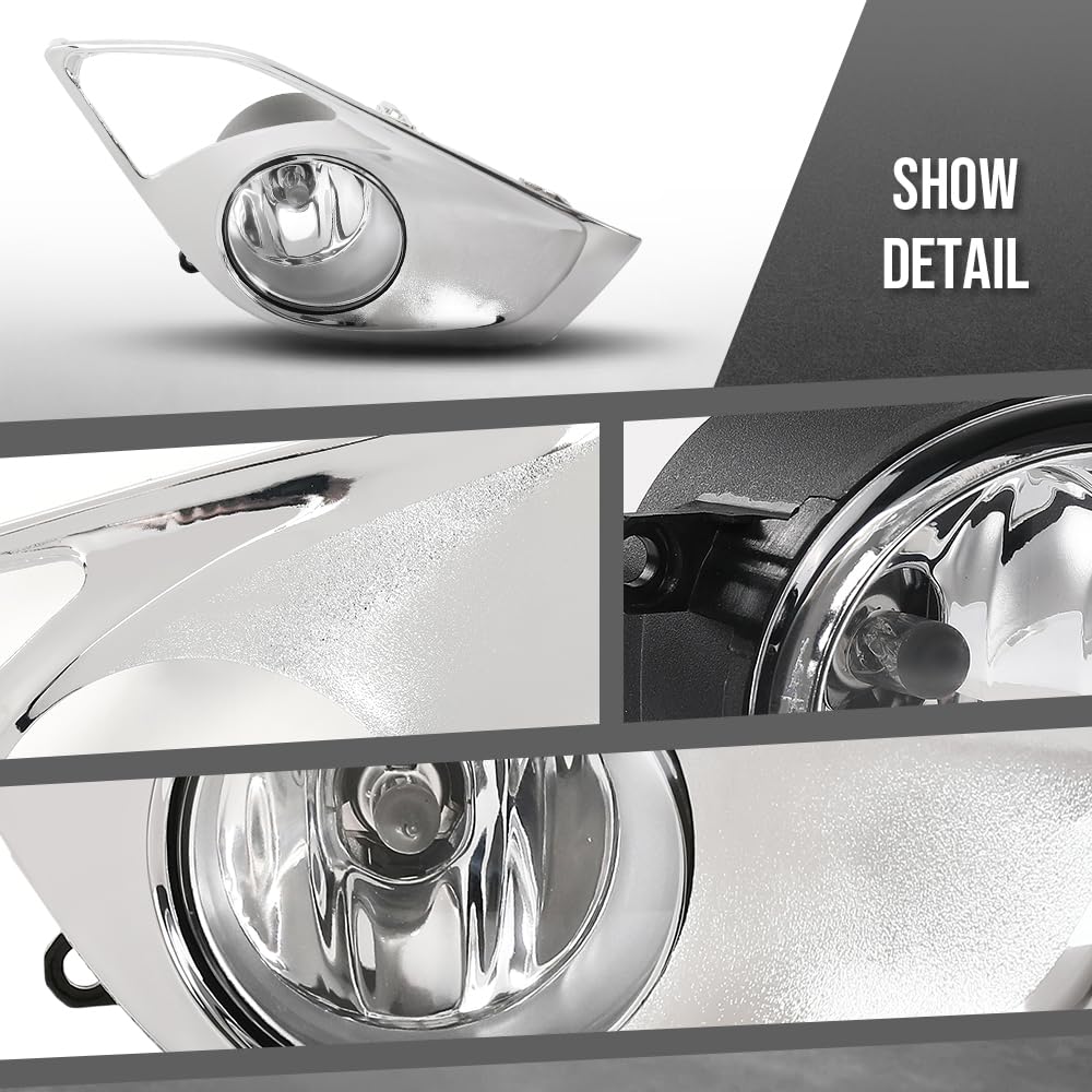 G-PLUS Front Bumper Fog Lights w/Switch + Sliver Cover Bezels Compatible with Toyota Avalon 2013 2014 2015 Left & Right Clear Lens Chrome Housing, 812200W040, 8122008020, 812100W050