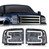 G-PLUS LED Headlights Compatible with Ford F250 F350 F450 F550 Super Duty 2005-2007 DRL BAR Headlamps Smoky Lens Chrome Housing Amber Reflector,faros delanteros