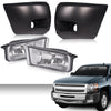 G-PLUS Front Bumper Fog Lights+Front Bumper Raw Black End Cap Compatible with Chevy Silverado 1500 2007-2013