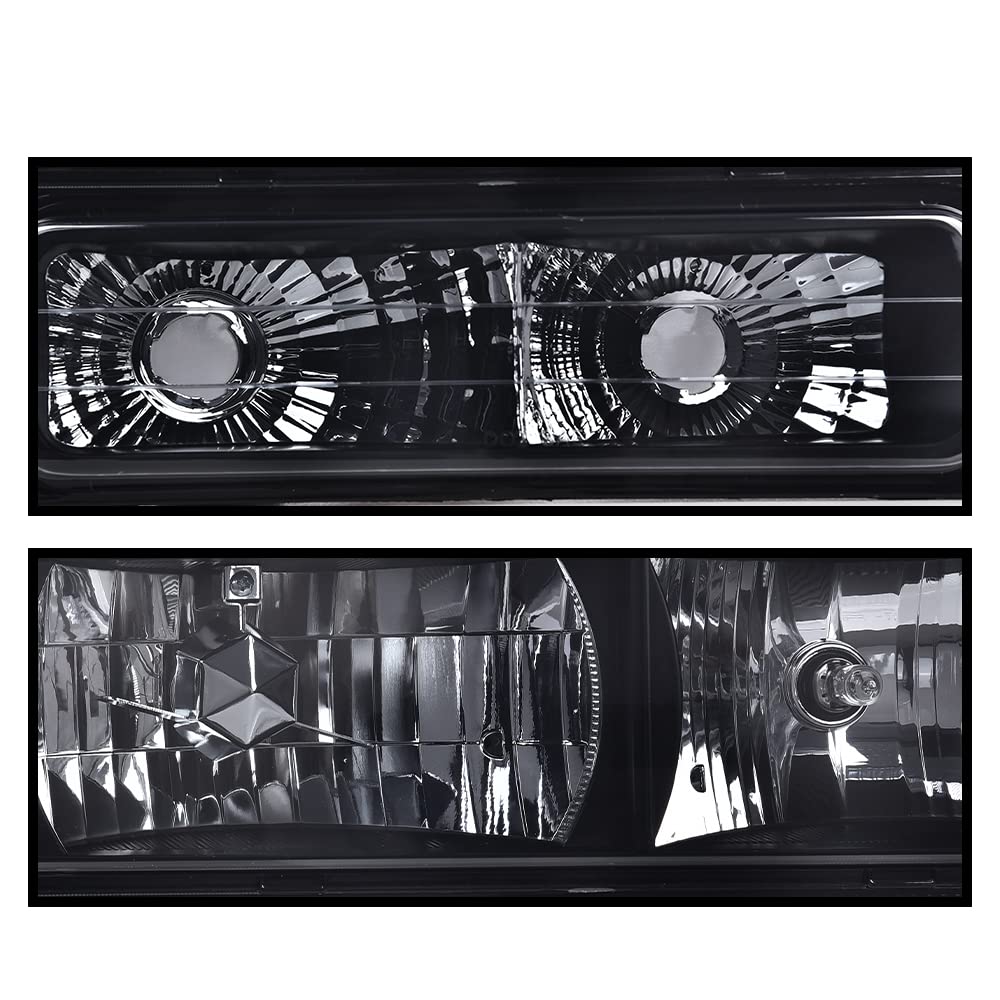 G-PLUS Headlights Assembly w/Bulbs Fit Chevy Suburban C1500 C2500 K1500 K2500 1994-1999, Fit GMC C2500 K2500 1994-2000, Left & Right Headlamps Assembly, Smoky Lens Black Housing Amber Reflector