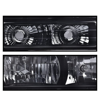 G-PLUS Headlights Assembly w/Bulbs Fit Chevy Suburban C1500 C2500 K1500 K2500 1994-1999, Fit GMC C2500 K2500 1994-2000, Left & Right Headlamps Assembly, Smoky Lens Black Housing Amber Reflector