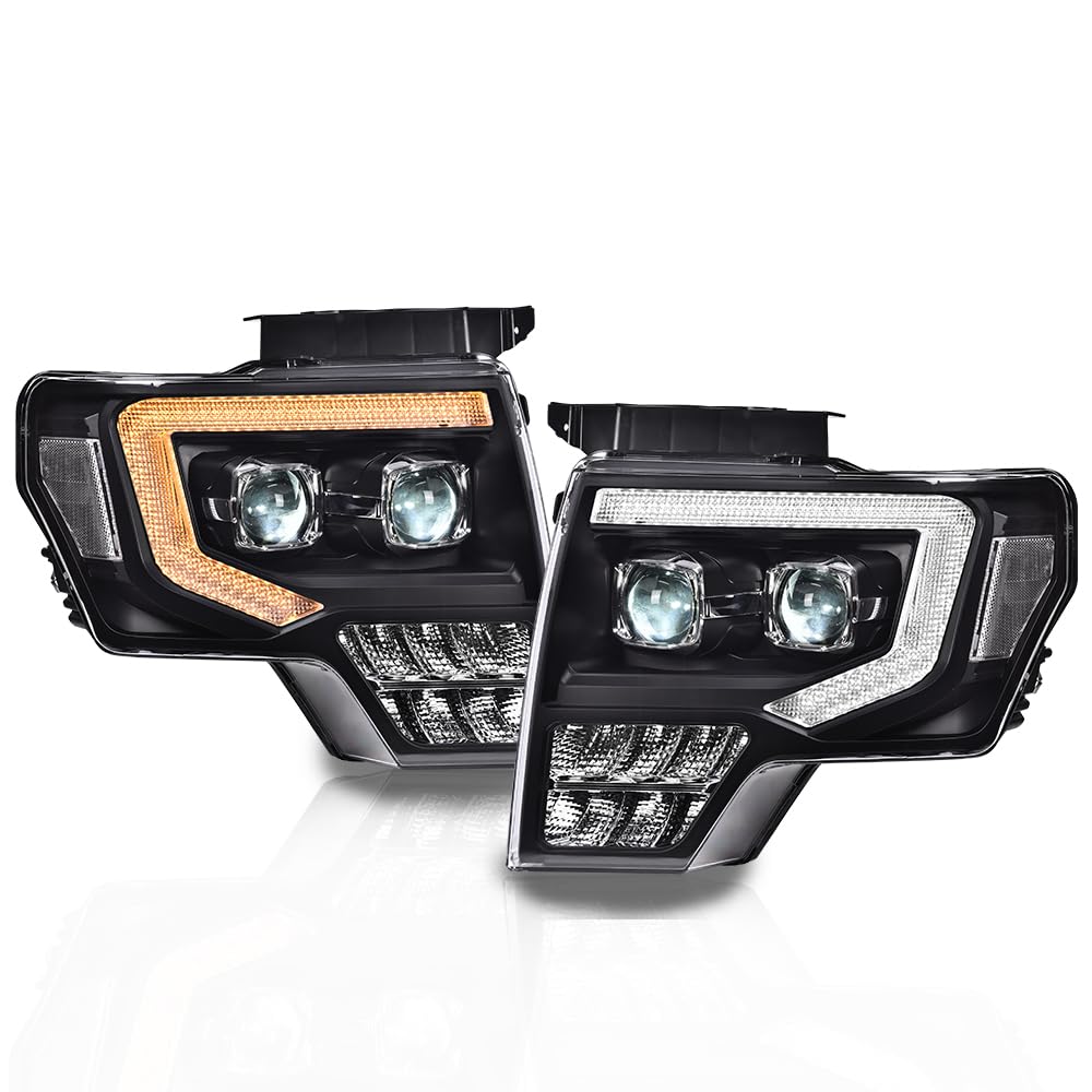 G-PLUS LED Tube Dual Headlight Tail Lights Assembly Fit Ford F150 2009-2014 Headlamps Clear lens Black Housing Clear Reflector Faros Delanteros