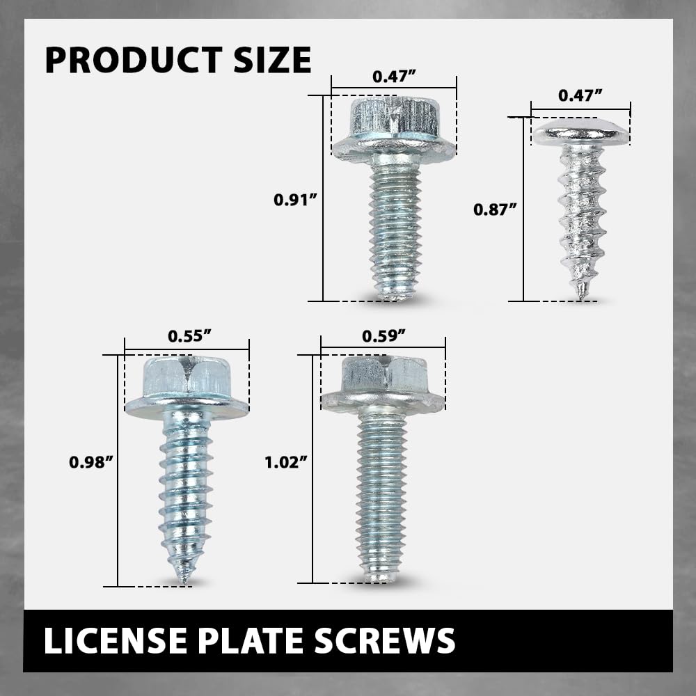 G-PLUS License Plate Screws (100 Each/8 Different) Compatible with Japanese Cars & Most Foreign Cars,Fit BMW Benz & Audi