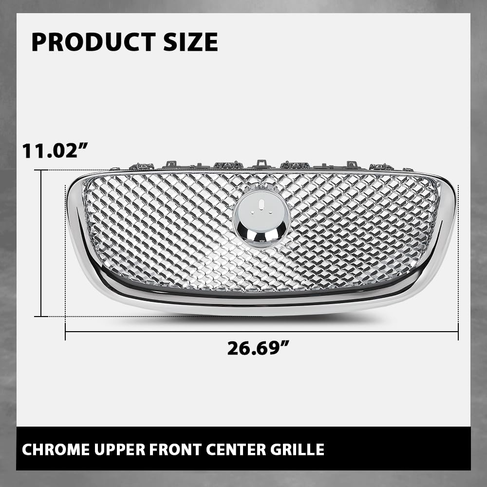 G-PLUS Upper Front Center Grill Grille Compatible with Jaguar XF XFR 2012-2015 Silver