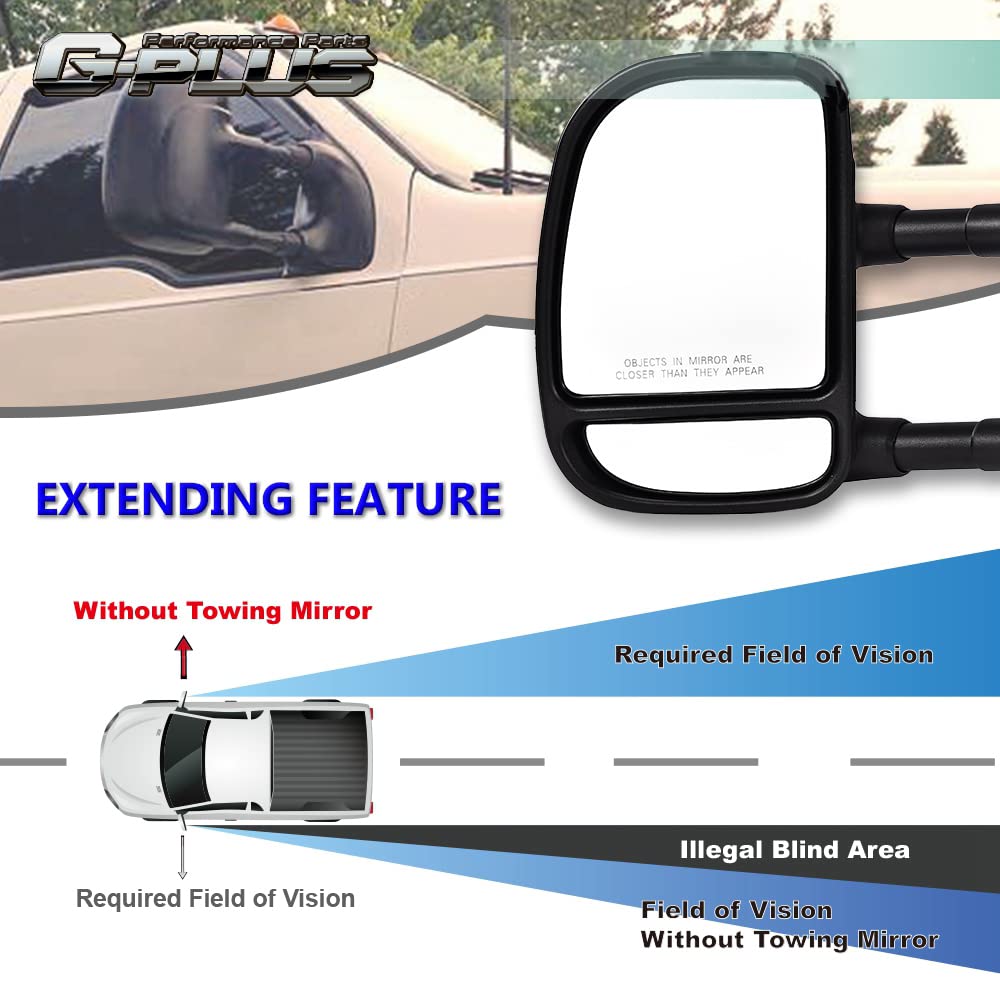 G-PLUS Manual Towing Side Mirrors Compatible With Only 1999-2016 Super Duty F250 F350 F450 F550 Models,Driver & Passenger Side Mirror Set Black