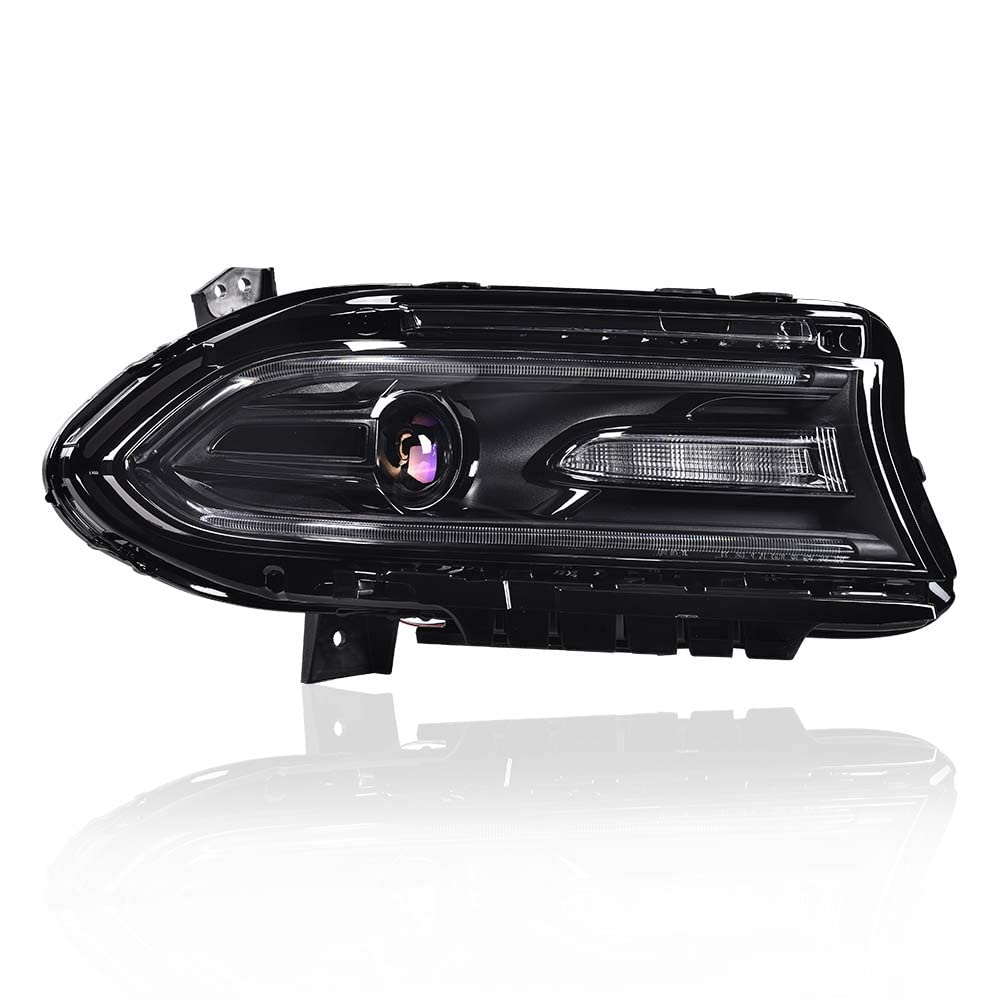 G-PLUS Headlight Fit for Dodge Charger 2015-2021, Right Passenger Bumper Headlamps,Clear Lens Black Housing Amber Reflector, CH2503270,faros delanteros