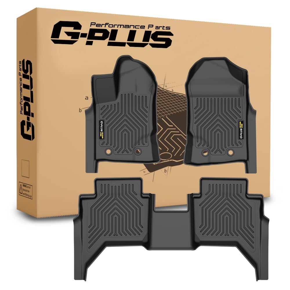 G-PLUS Floor Mats Compatible with Ford Ranger 2019-2023 SuperCrew Cab Pickup, TPE Custom Fit All Weather Full Cover Protection 1st & 2nd Row Floor Liners Waterproof 3PCS Black, alfombrillas para coche