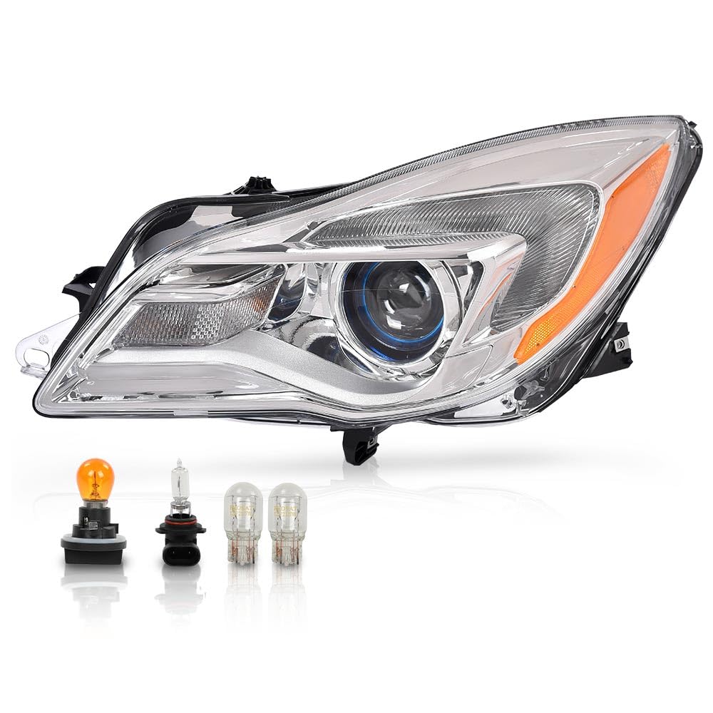 G-PLUS Halogen Headlight Left Side w/Bulbs Compatible with Buick Regal 2014 2015 2016 2017 Clear Lens Chrome Housing GM2502413, 13409902 Bumper Headlamps,faros delanteros