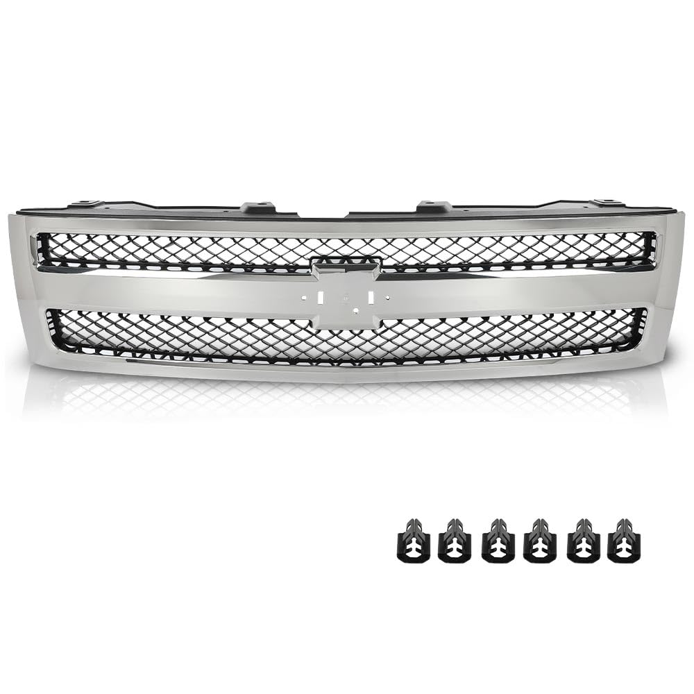 G-PLUS Chrome Truck Grill Compatible with Chevy Silverado 1500 Hybrid 2009-2013/Fit Silverado 1500 XFE 2010-2013/Fit Silverado 1500 LS LT LTZ WT 2007-2013 25810707 19303978 Front Bumper Grille Insert